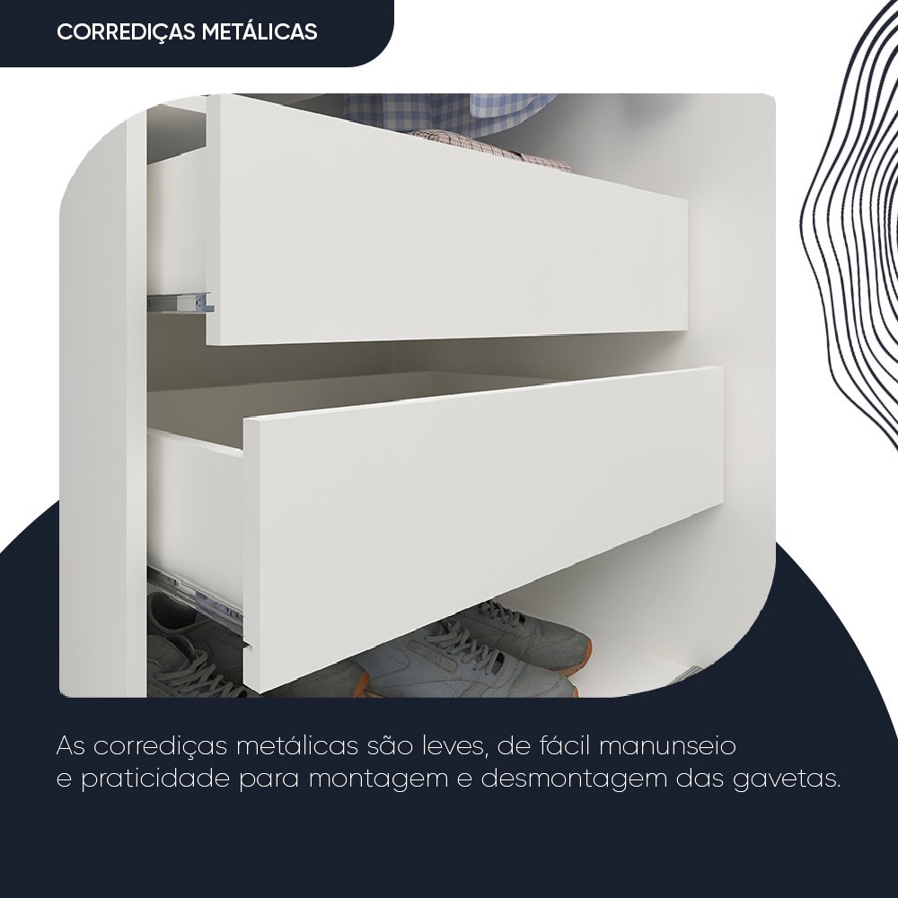 Guarda-Roupa Casal 3 Portas 1 Porta Espelhada Milão 100% MDF Yescasa Branco
