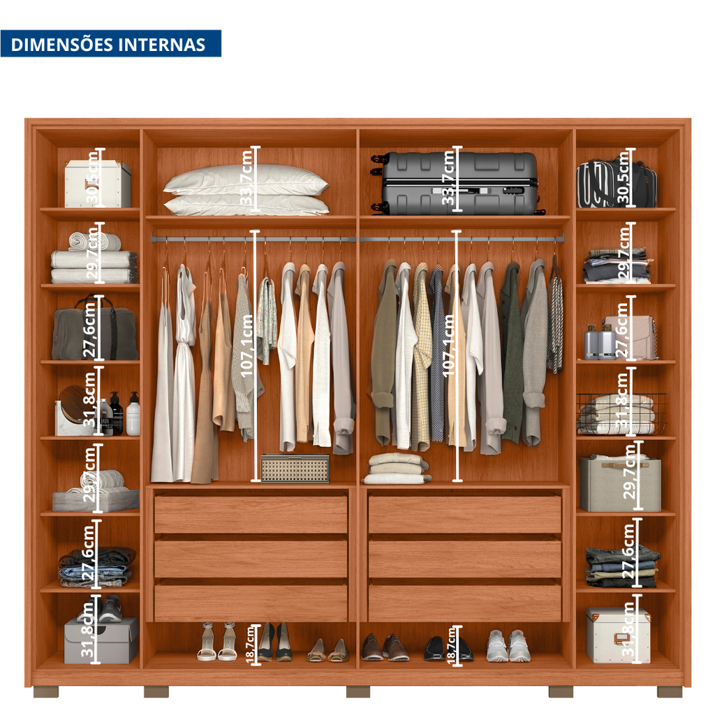 Guarda-Roupa Casal 6 Portas 6 Gavetas Suburban Gold Espresso Móveis 100% MDF Marrom/Freijó/Off White
