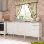 Balcão de Cozinha para Pia em Aço 5 Portas 2 Gavetas sem Tampo 200cm Star New Telasul