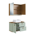 Conjunto para Banheiro Gabinete Suspenso com Cuba e Espelheira Lívia Yescasa 80cm Verde/Freijó/Moscatel