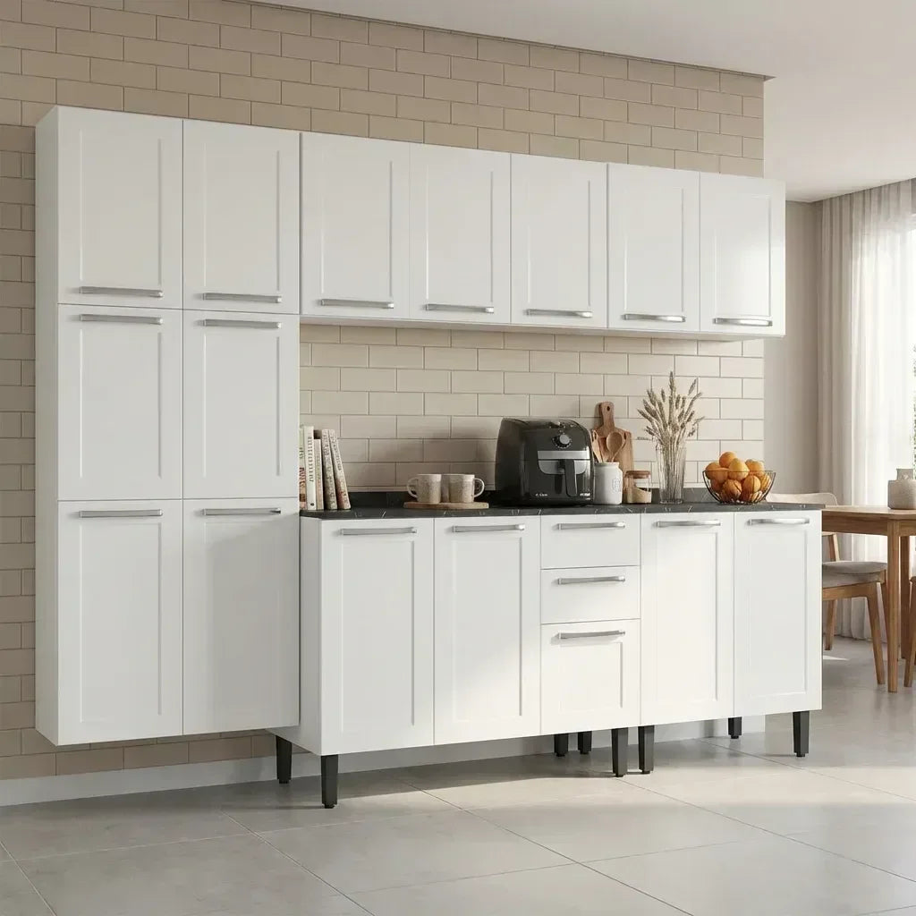 Cozinha Modulada em Aço 5 Peças 16 Portas 2 Gavetas Florença Itatiaia Branco/Neve