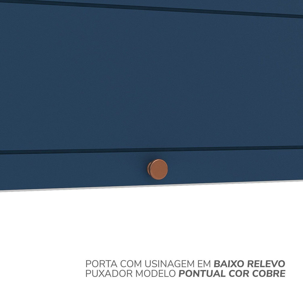 Cozinha Completa Modulada Pérola Yescasa 9 Peças Torre Quente Aéreo Balcão Basculante Canto Rodapé Branco/Azul