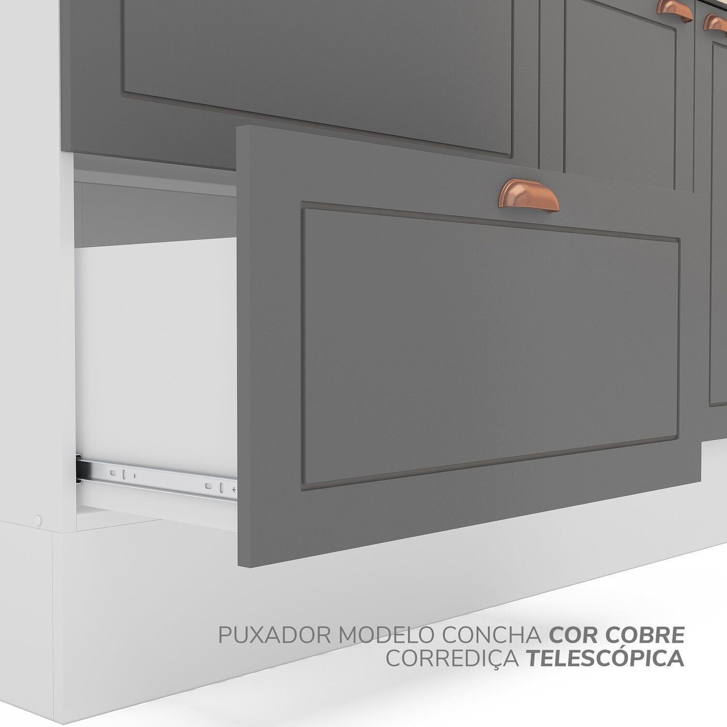 Cozinha Completa Modulada 8 Peças com Rodapé Pérola Yescasa Cinza/Branco