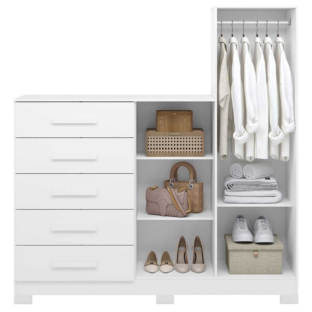 Cômoda para Quarto 5 Gavetas 2 Portas com Espelho New Master Albatroz Móveis Branco