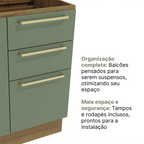 Cozinha Completa Botanic Kappesberg 7 Peças Torre Quente Paneleiro Balcão Nogueira/Verde Oliva 410x222x52cm
