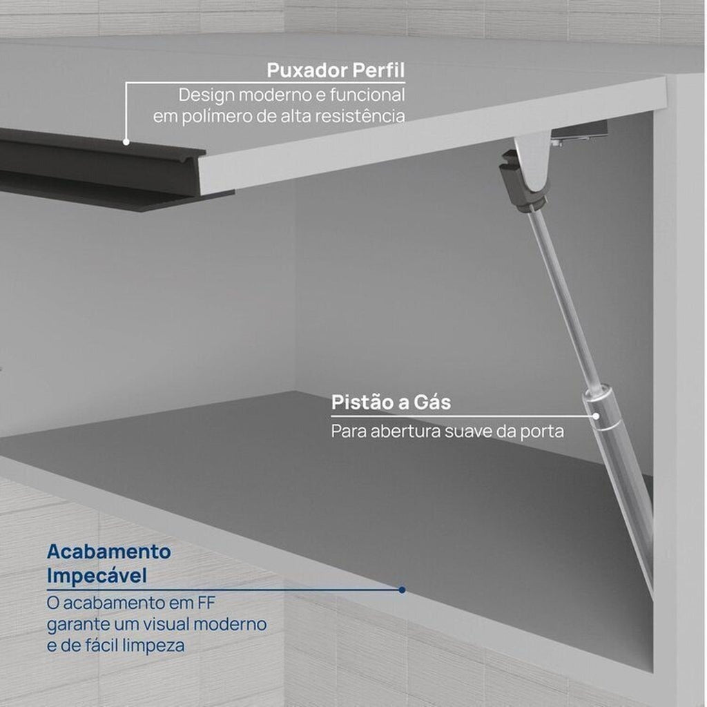 Cozinha Modulada Nara CabeCasa MadeiraOriginals 15 Peças 11 Aéreos 3 Balcões 1 Cristaleira Cinza