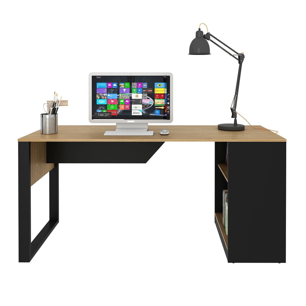 Escrivaninha Mesa Escritório 160cm Amêndoa e Preto Marrom Tecno Mobili ME4182