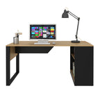 Escrivaninha Mesa Escritório 160cm Amêndoa e Preto Marrom Tecno Mobili ME4182