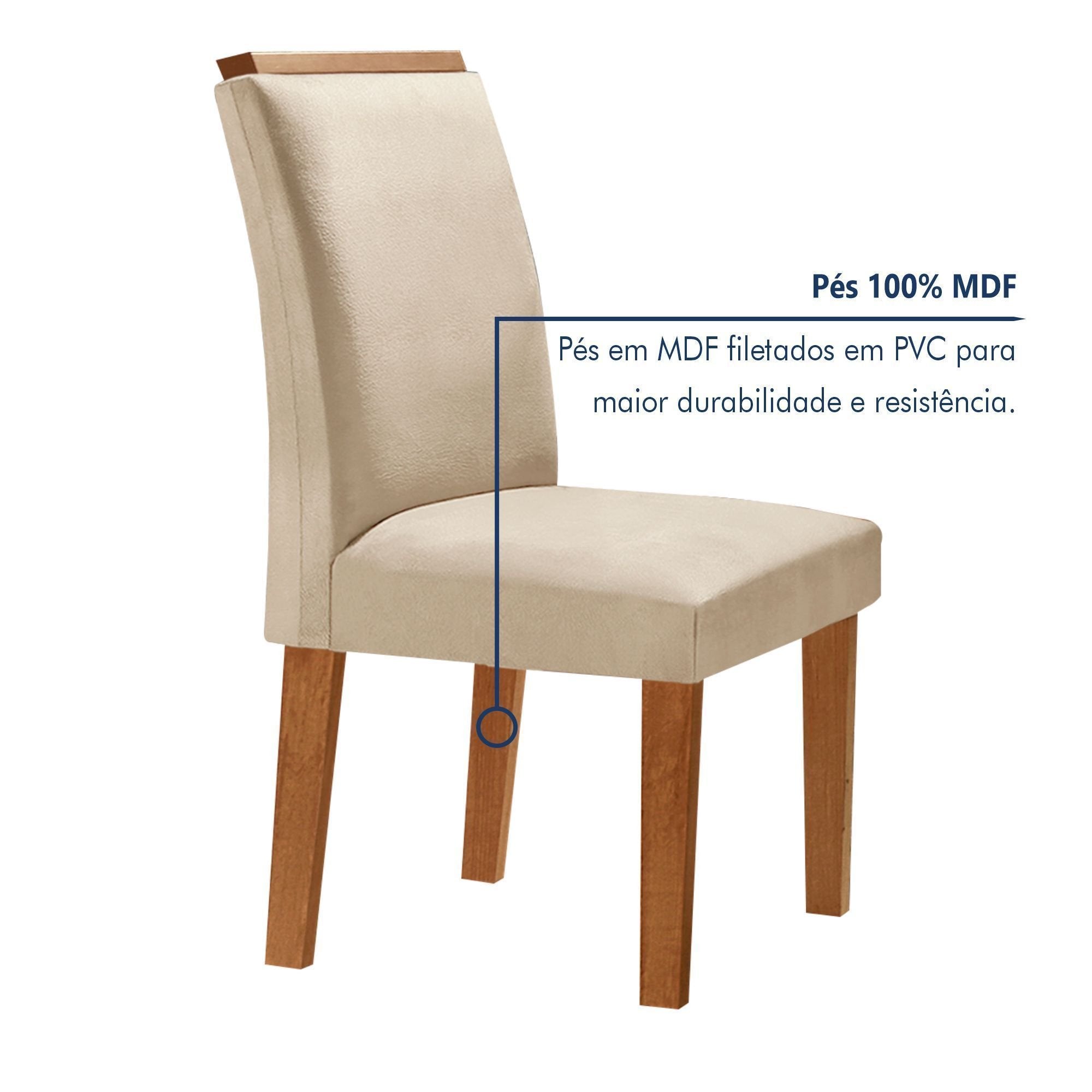 Conjunto Sala de Jantar Mesa Retangular Tampo Vidro/MDF com 8 Cadeiras Luísa Smart Plus Cel Móveis
