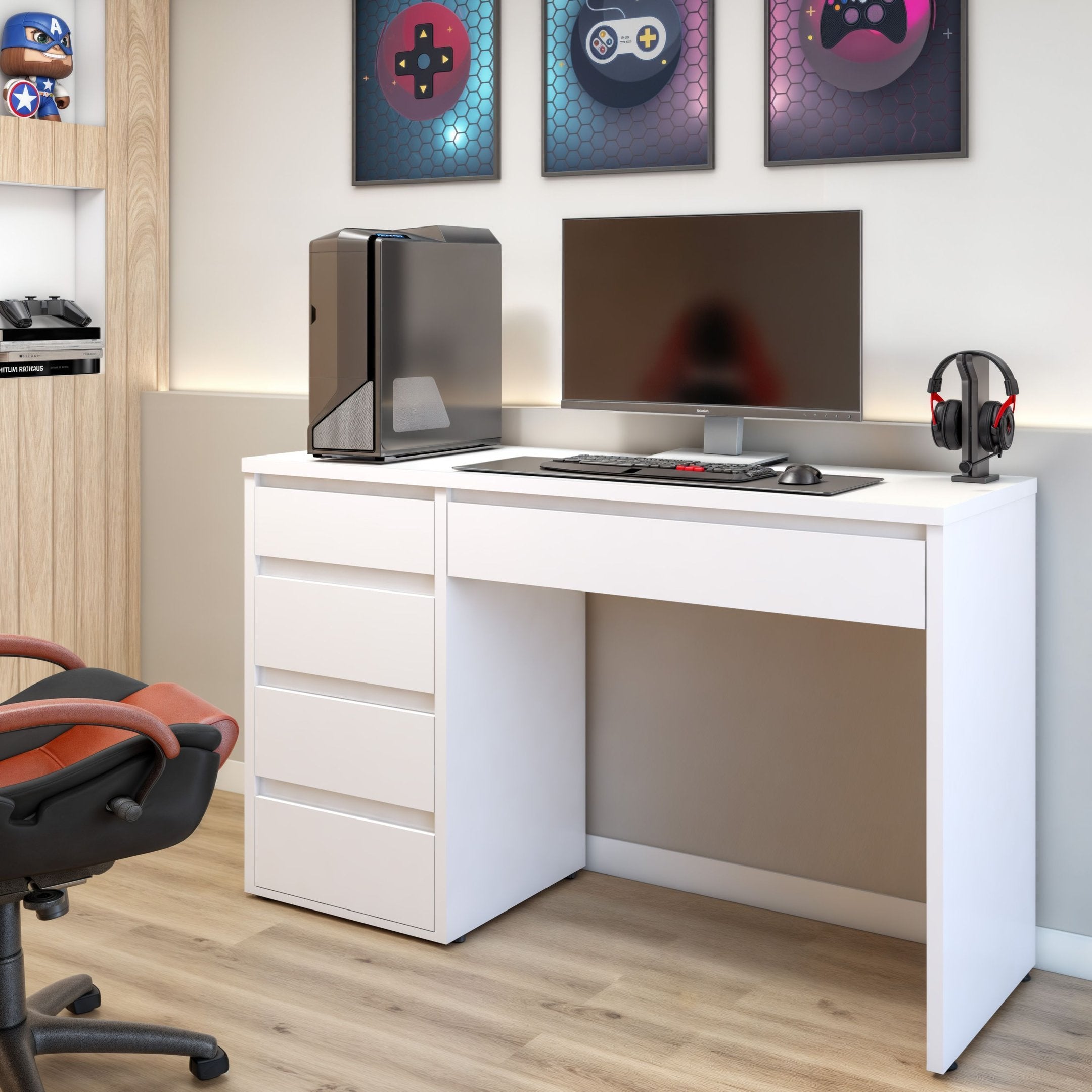 Escrivaninha 100% MDF Berlim 5 Gavetas 136cm Yescasa