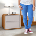 Kit 3 Peças com 2 Camas de Solteiro e Mesa de Cabeceira Loop Bege Amêndoa Clean/Off White Móveis Lopas