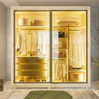 Guarda-Roupa Casal 2 Portas Reflecta com Pés e LED 100% MDF Platinum Gelius Móveis Bege/Off White