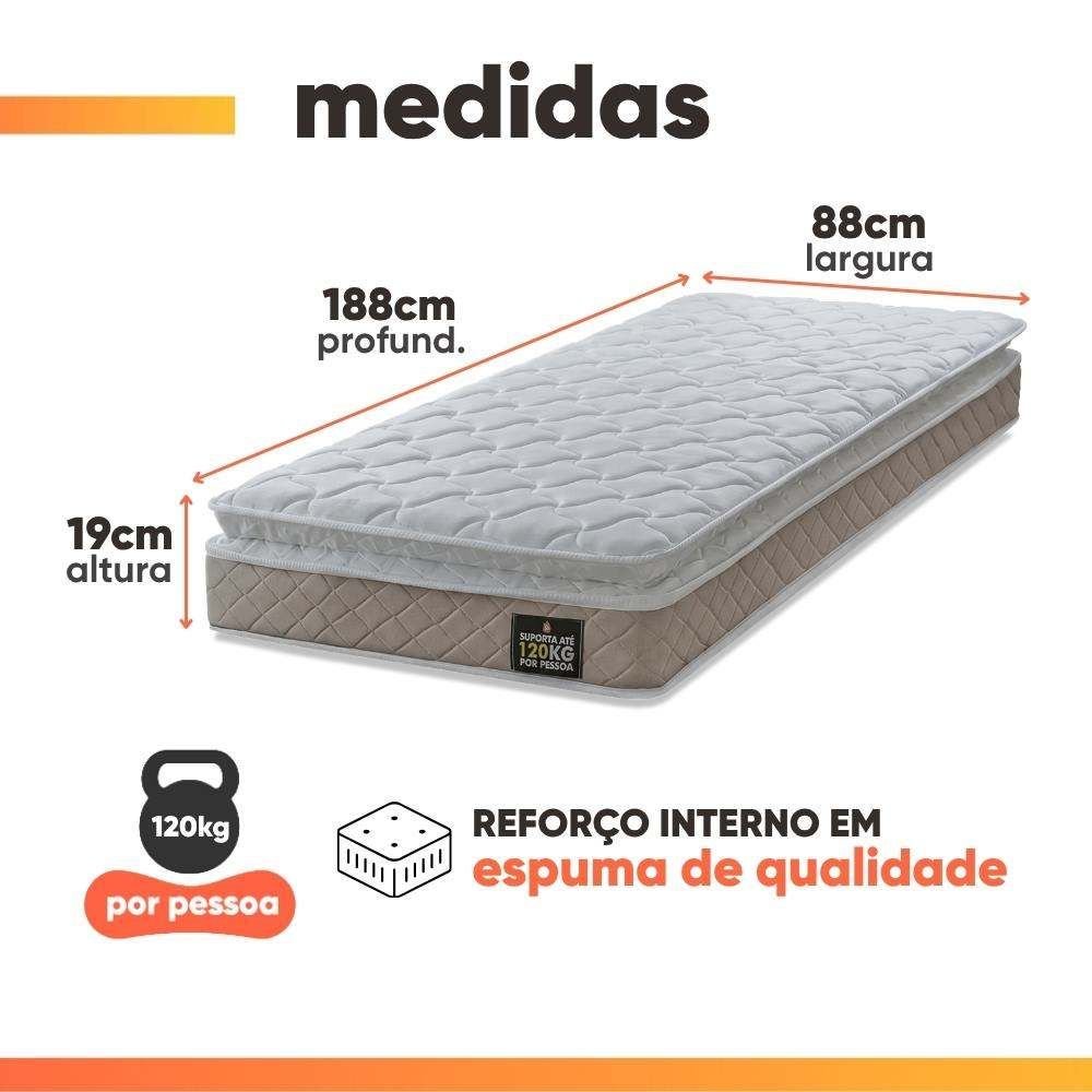Colchão Solteiro Hellen Espuma D33 Millenium Bege/Branco 88x188x19cm c/ Pillow Top