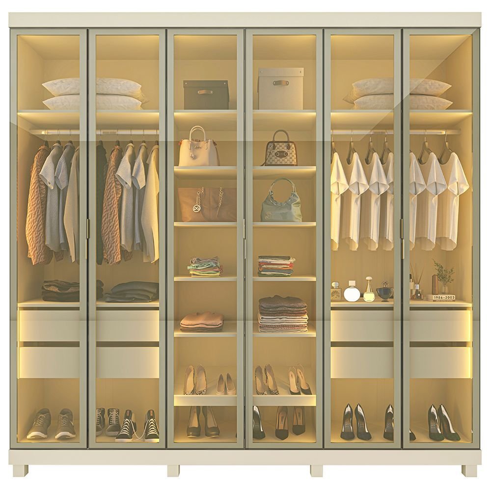 Guarda-Roupa Casal 6 Portas Reflecta 4 Gavetas Imperatriz Yescasa 100% MDF Off White