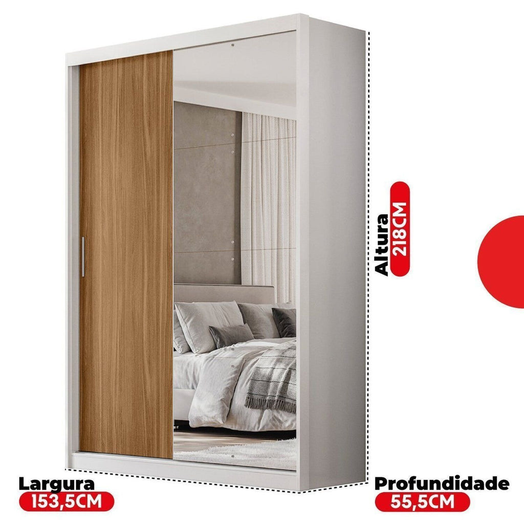 Guarda-Roupa Casal 2 Portas de Correr 4 Gavetas London Demóbile 100% MDF Branco/Amêndola