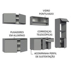 Armário de Cozinha Completa 300cm Suspenso Nice Cinza Madesa 04