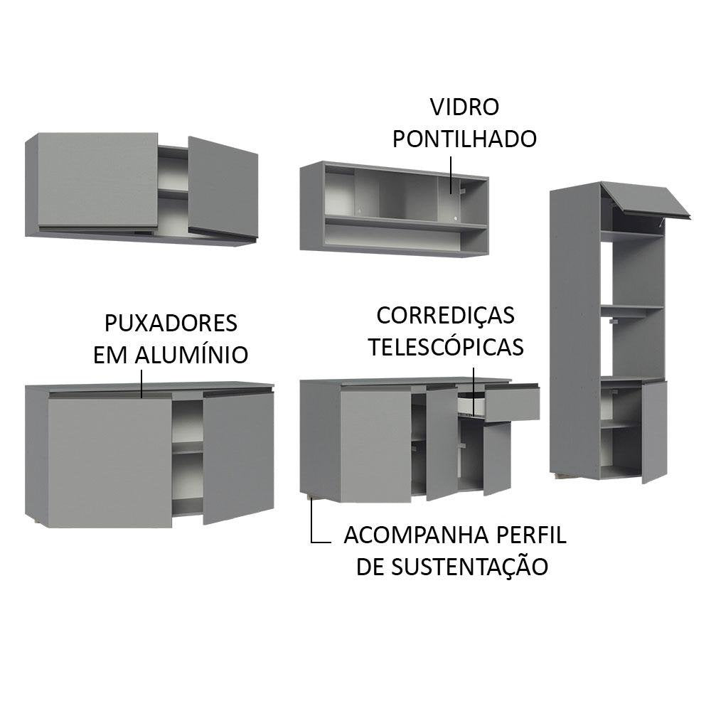 Armário de Cozinha Completa 300cm Suspenso Nice Cinza Madesa 04