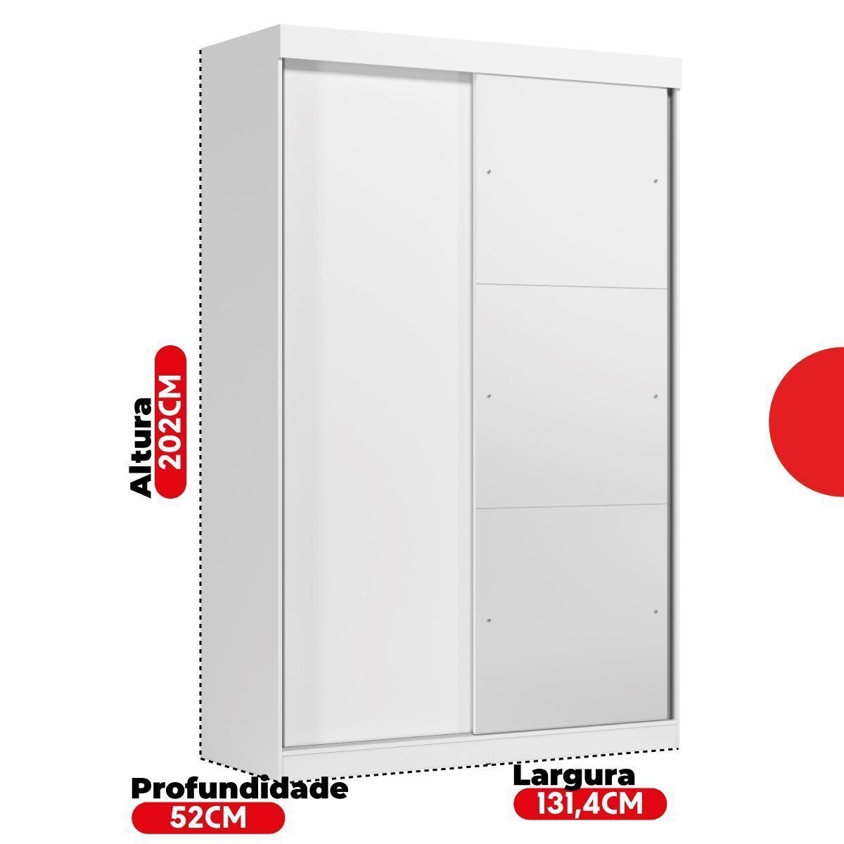 Guarda-Roupa Solteiro com Espelho 2 Portas de Correr e 2 Gavetas Peônia Yescasa
