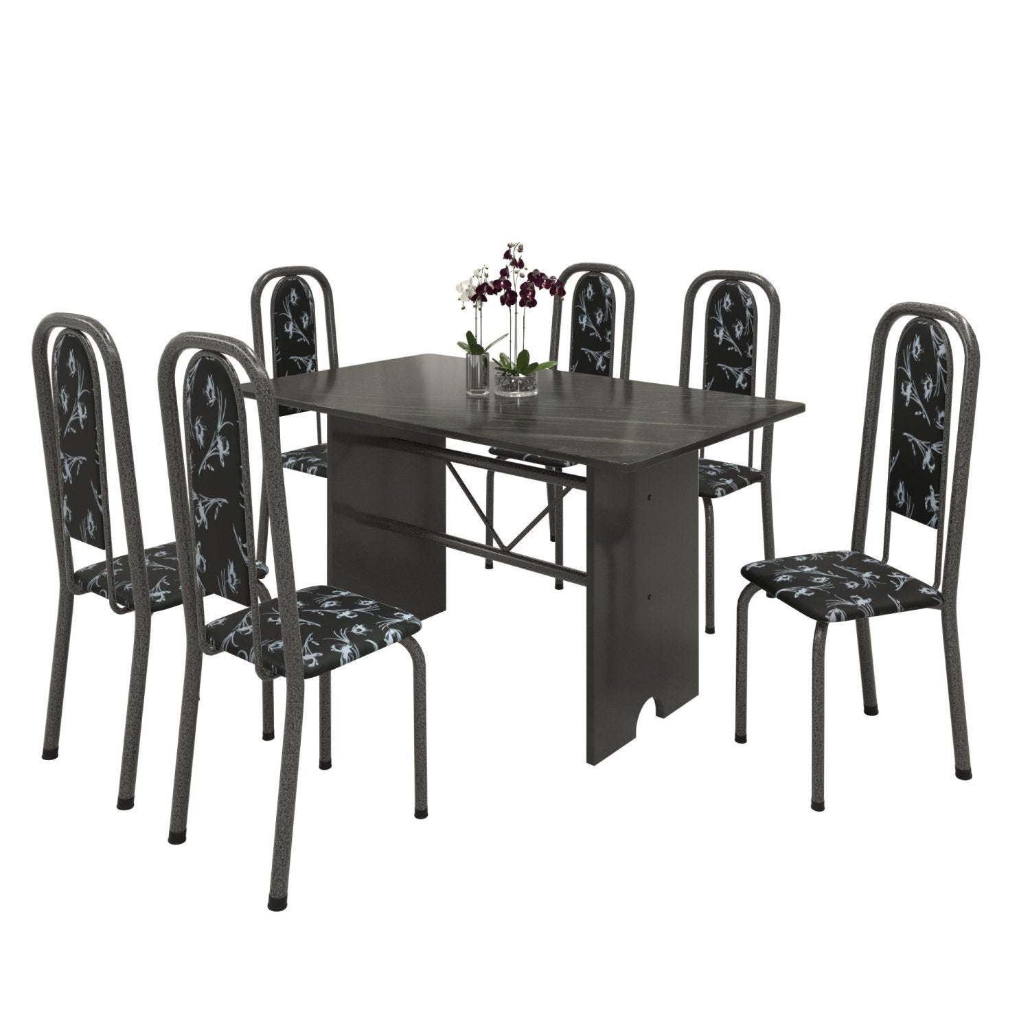 Conjunto Sala de Jantar Mesa Tampo Ardósia com 6 Cadeiras Lavínea Soma Móveis