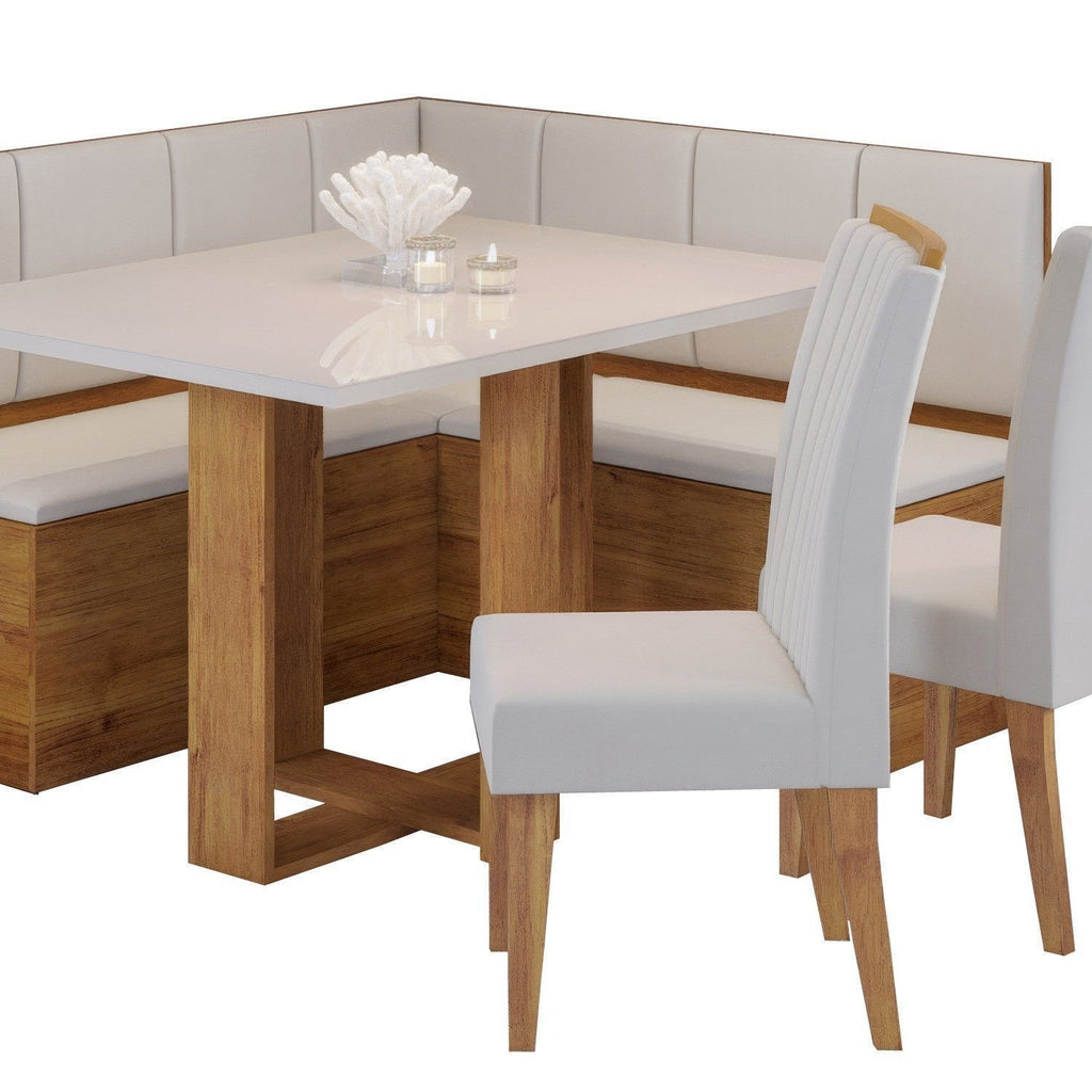 Conjunto Canto Alemão Baú com Mesa Retangular 120x80cm Tampo Vidro e 2 Cadeiras Yescasa