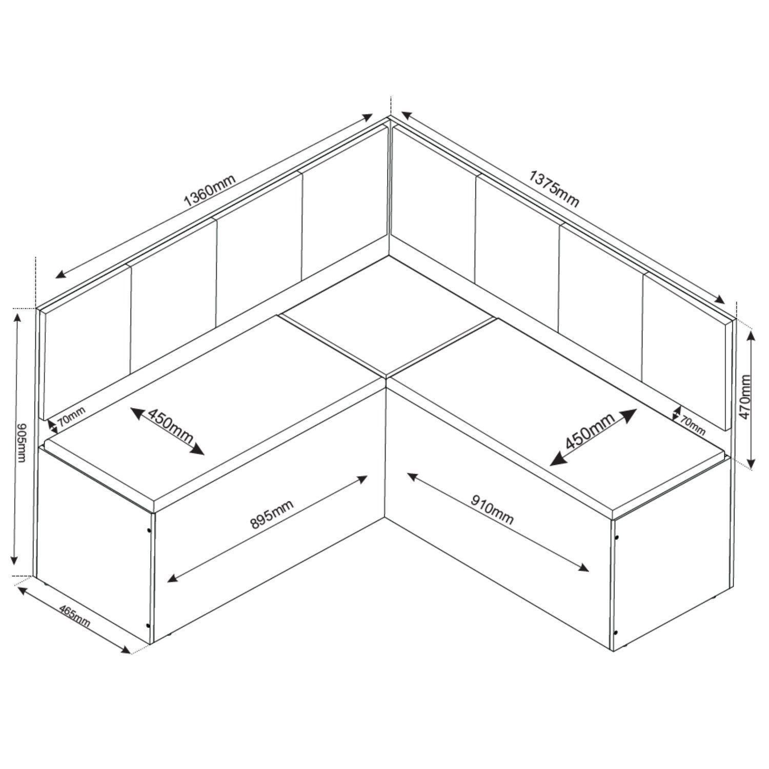 Conjunto Canto Alemão Baú com Mesa Retangular 120x80cm Tampo Vidro e 2 Cadeiras Yescasa