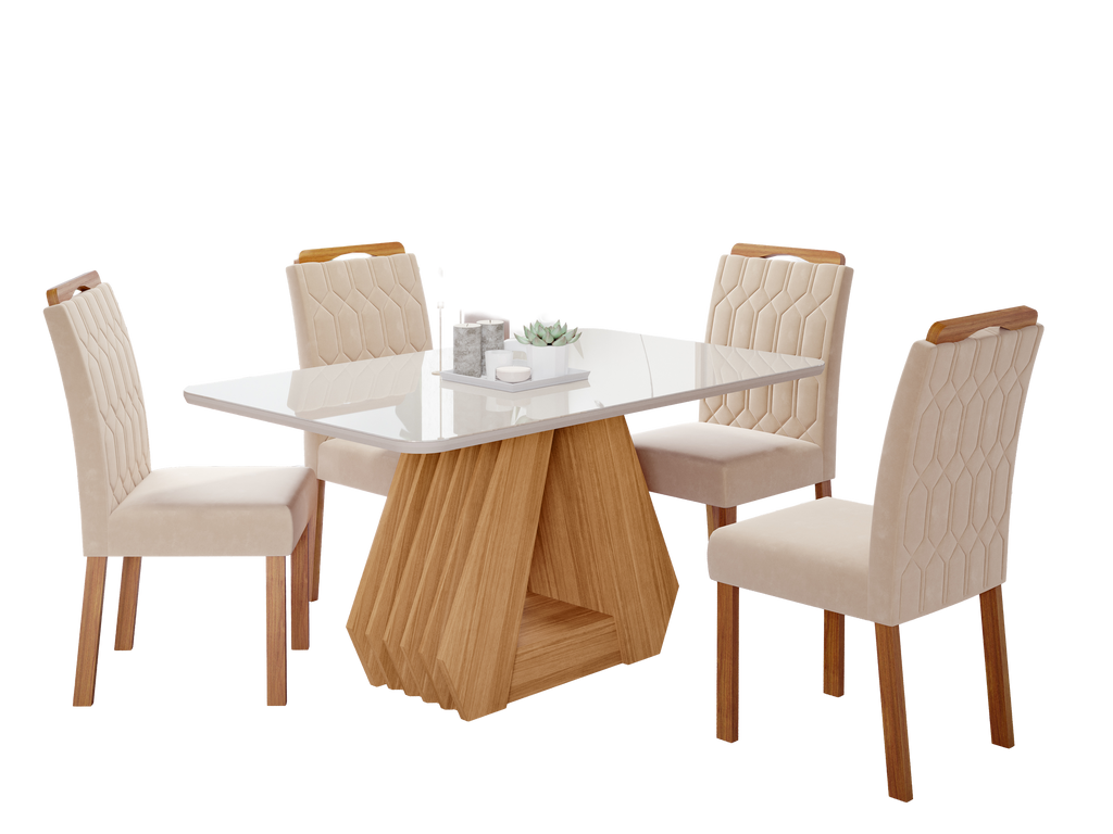 Conjunto Sala de Jantar Mesa Retangular Tampo Vidro/MDF Agata com 4 Cadeiras Paola Marrom Cimol