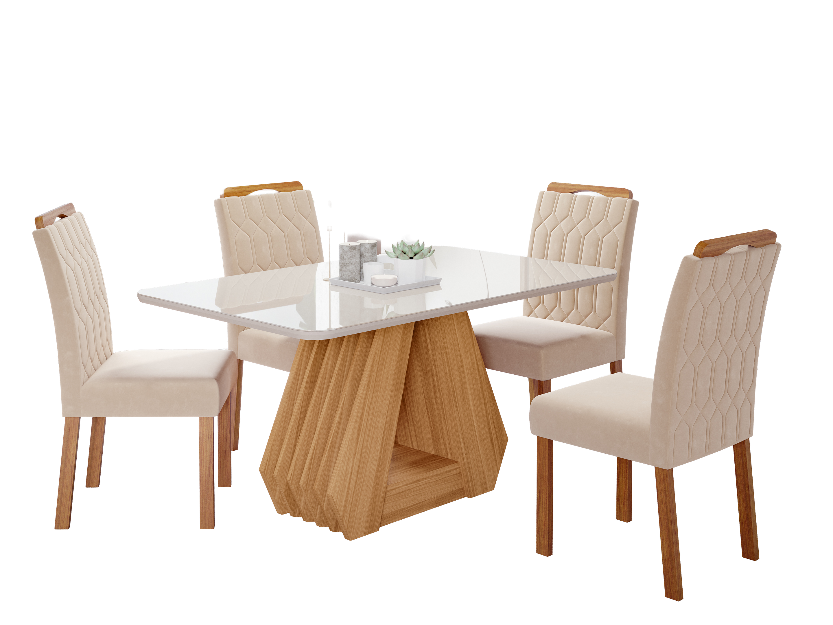 Conjunto Sala de Jantar Mesa Retangular Tampo Vidro/MDF Agata com 4 Cadeiras Paola Marrom Cimol