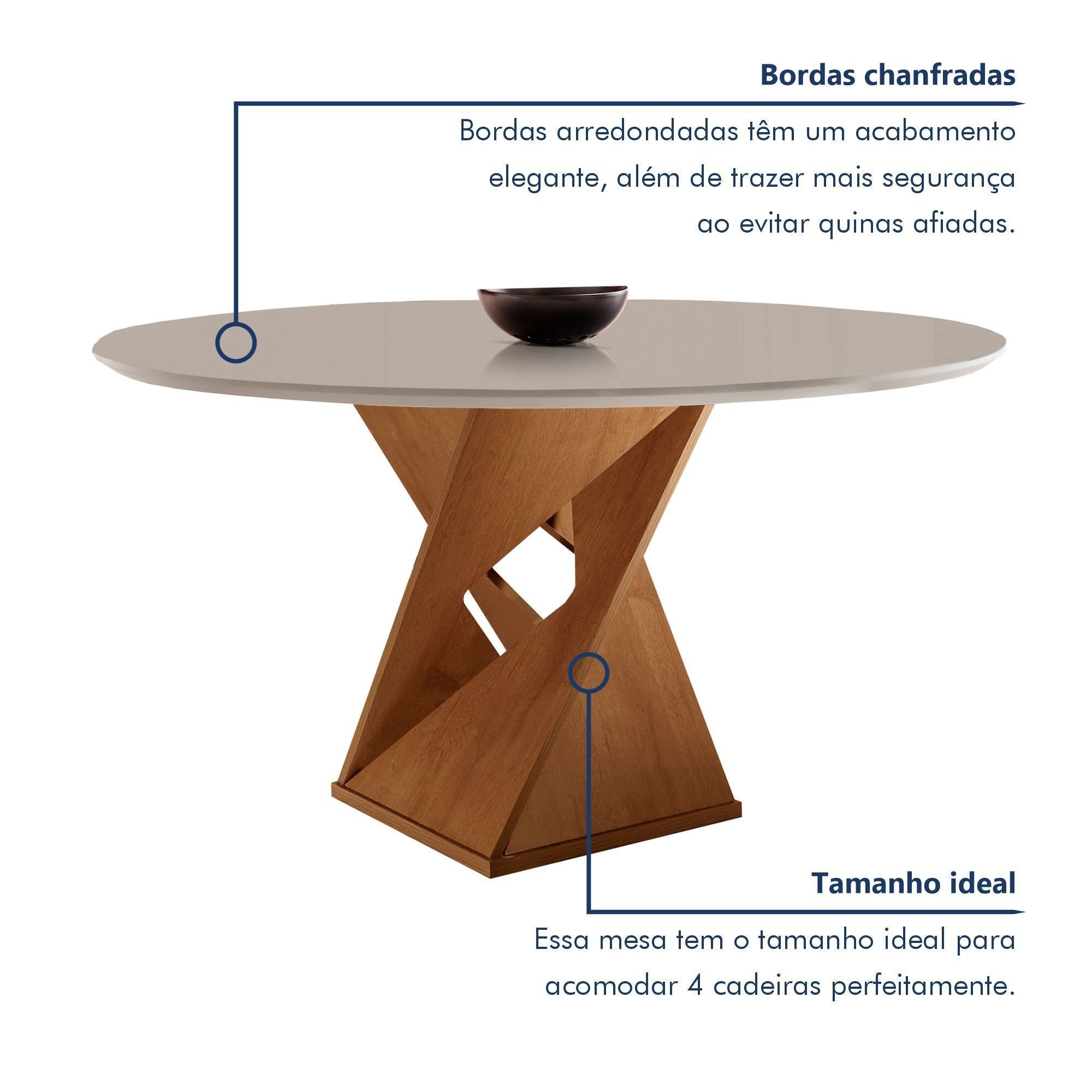 Conjunto Sala de Jantar Mesa Redonda Tampo MDF com 4 Cadeiras Barcelona Yescasa