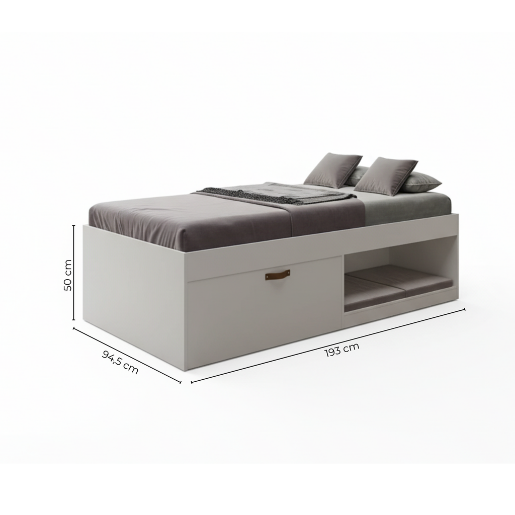 Cama Solteiro com Sapateira e Nicho Laura Yescasa Branco