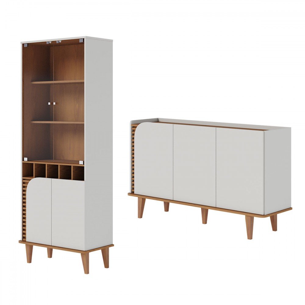 Sala de Estar Completa Jurerê 7 Portas 4 Prateleiras Colibri Off White/Freijó