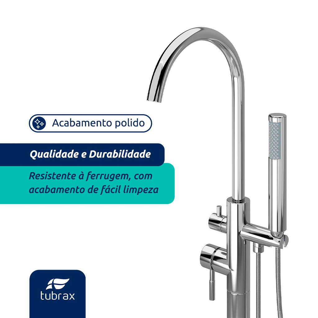 Torneira Misturador Monocomando de Piso para Banheira Maui Tubrax Cromado Tab0028-c