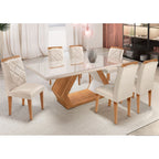 Conjunto Sala de Jantar Mesa Retangular Tampo Vidro/MDF Alvorada 180x90 com 6 Cadeiras Melissa Rufato