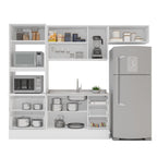 Cozinha Completa Modulada Pérola 4 Peças Torre Quente Aéreo 3 Portas Balcão 2 Gavetas Basculante Azul/Branco 270,2x219,4x52cm