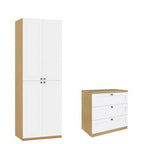 Quarto Infantil Completo 2 Guarda-Roupas e Cômoda 3 Gavetas Modelo Americano Infinity Genialflex Branco/Savana