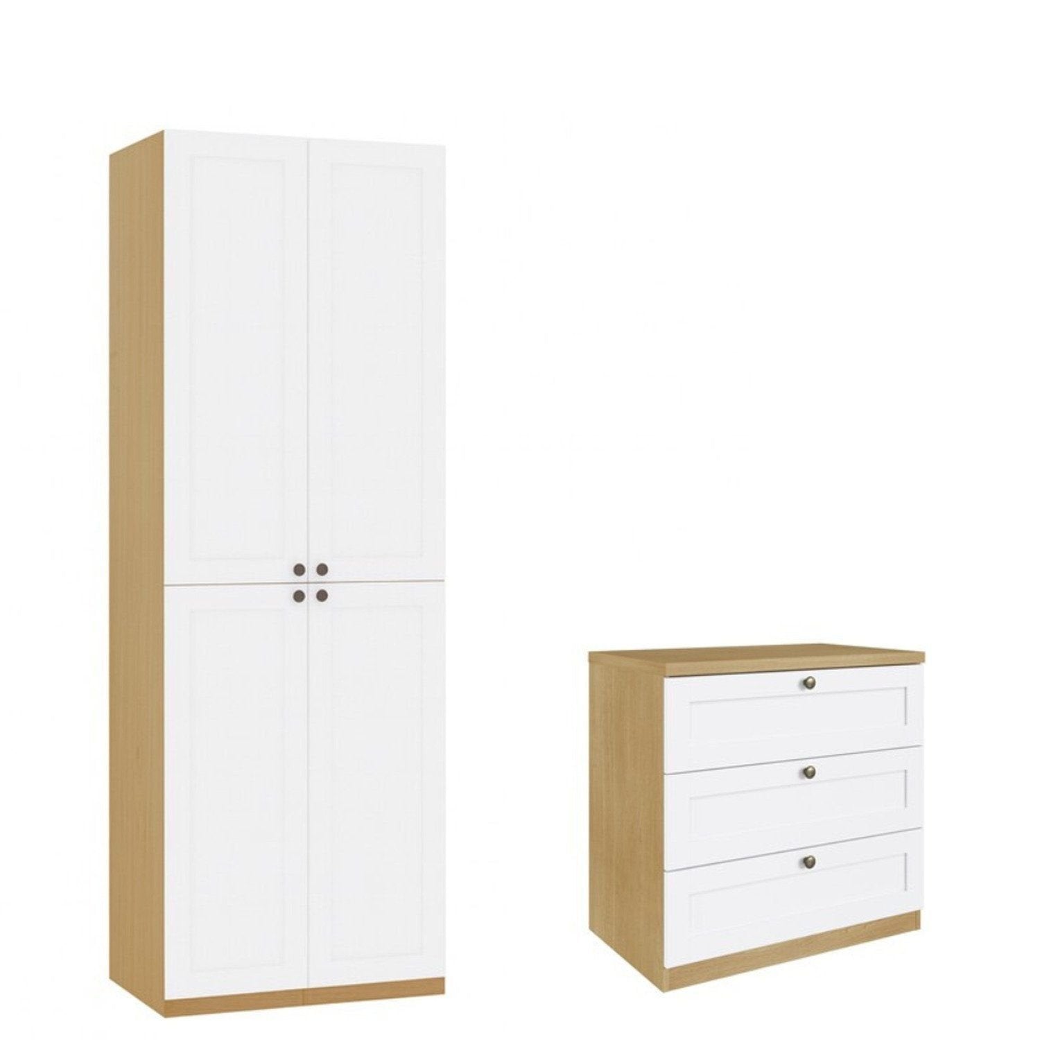 Quarto Infantil Completo 2 Guarda-Roupas e Cômoda 3 Gavetas Modelo Americano Infinity Genialflex Branco/Savana