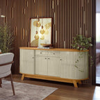 Conjunto Buffet Mônaco e Cristaleira Moss Porta Curva MDF LED Madetec