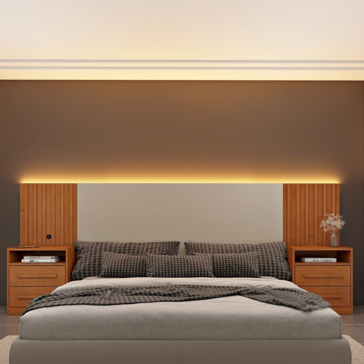 Cabeceira Box Casal Ripado com LED Yescasa