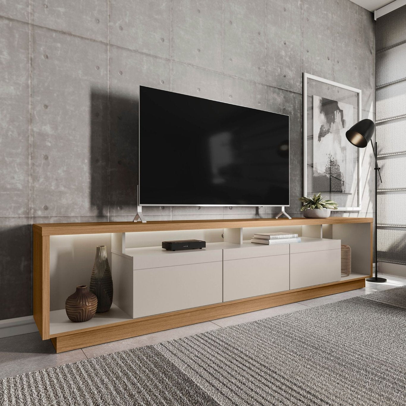 Rack para TV até 75 Polegadas com LED MDF 3 Portas Fita Cronos CabeCasa Off White