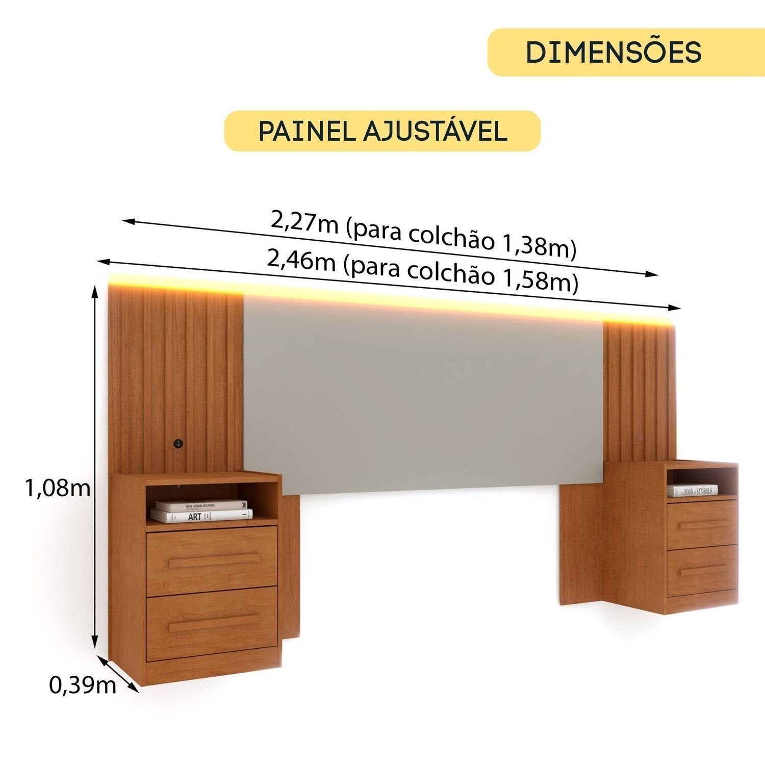 Cabeceira Box Casal Ripado com LED Yescasa