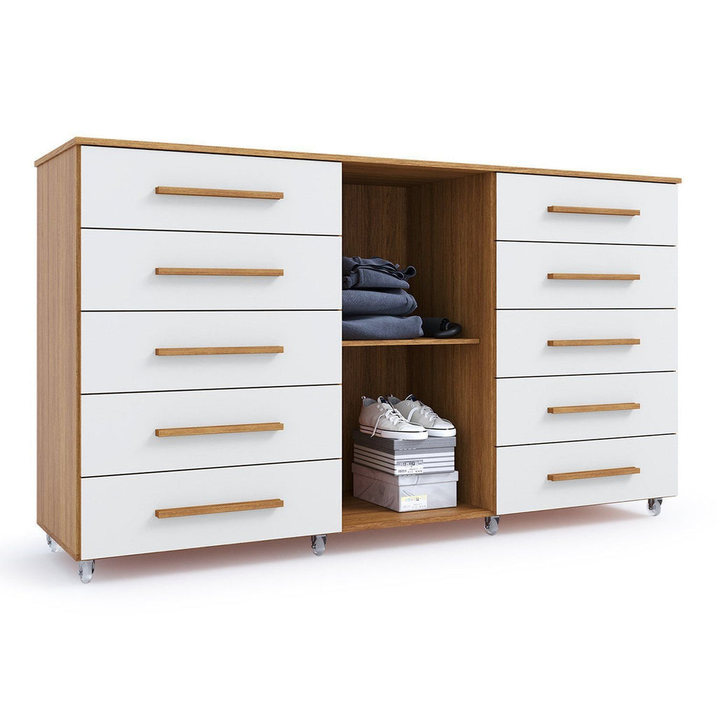 Cômoda para Quarto 10 Gavetas e 1 Porta Imperial Batrol Móveis Marrom/Freijó/Off White