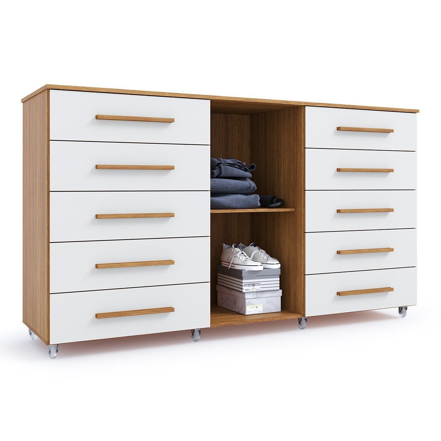 Cômoda para Quarto 10 Gavetas e 1 Porta Imperial Batrol Móveis Marrom/Freijó/Off White