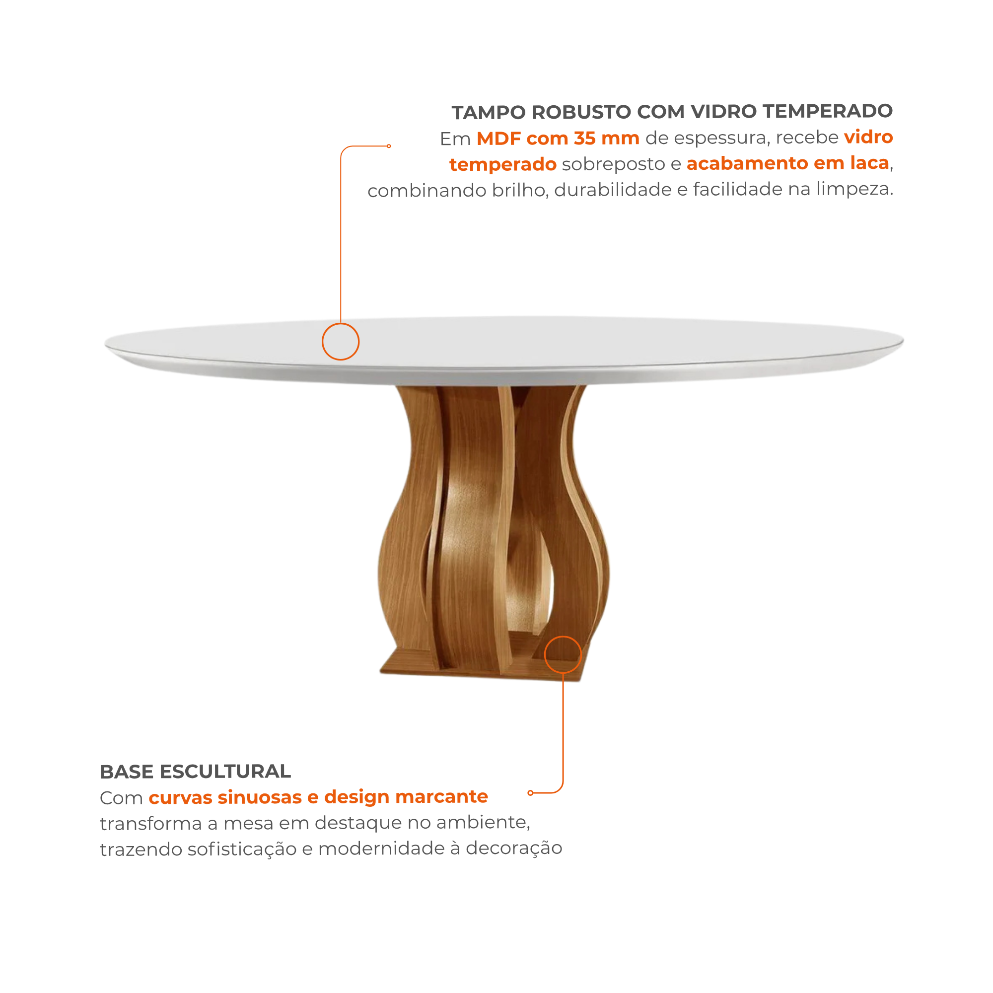 Conjunto Sala de Jantar Mesa Redonda com 6 Cadeiras Mônaco Nuance Yescasa Cinamomo/Creme/Off White