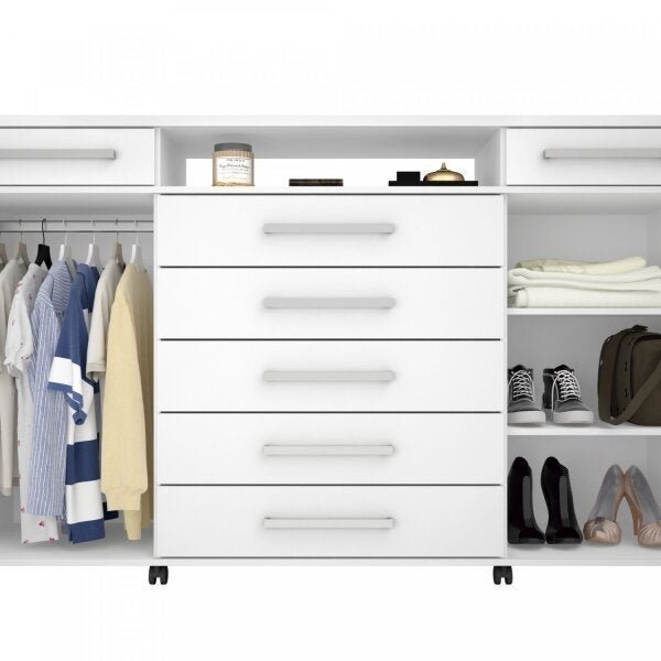 Cômoda 2 Portas 7 Gavetas Paris Espresso Móveis Branco