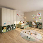 Quarto Infantil Completo Guarda-Roupa Curió Bicama Escrivaninha Estante Petit Verde/Mel Casatema
