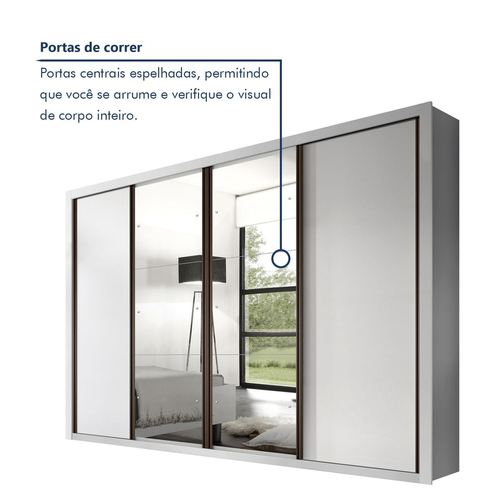 Guarda-Roupa Casal 4 Portas 4 Gavetas com Espelho Premium Zara Yescasa 100% MDF Branco