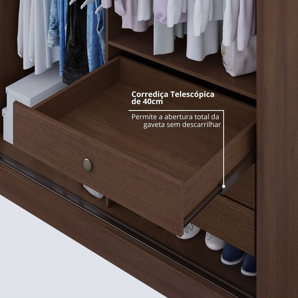Guarda-Roupa Casal 2 Portas de Correr 6 Gavetas 100% MDF Coliseu D Doro Marrom/Castanho/Off White