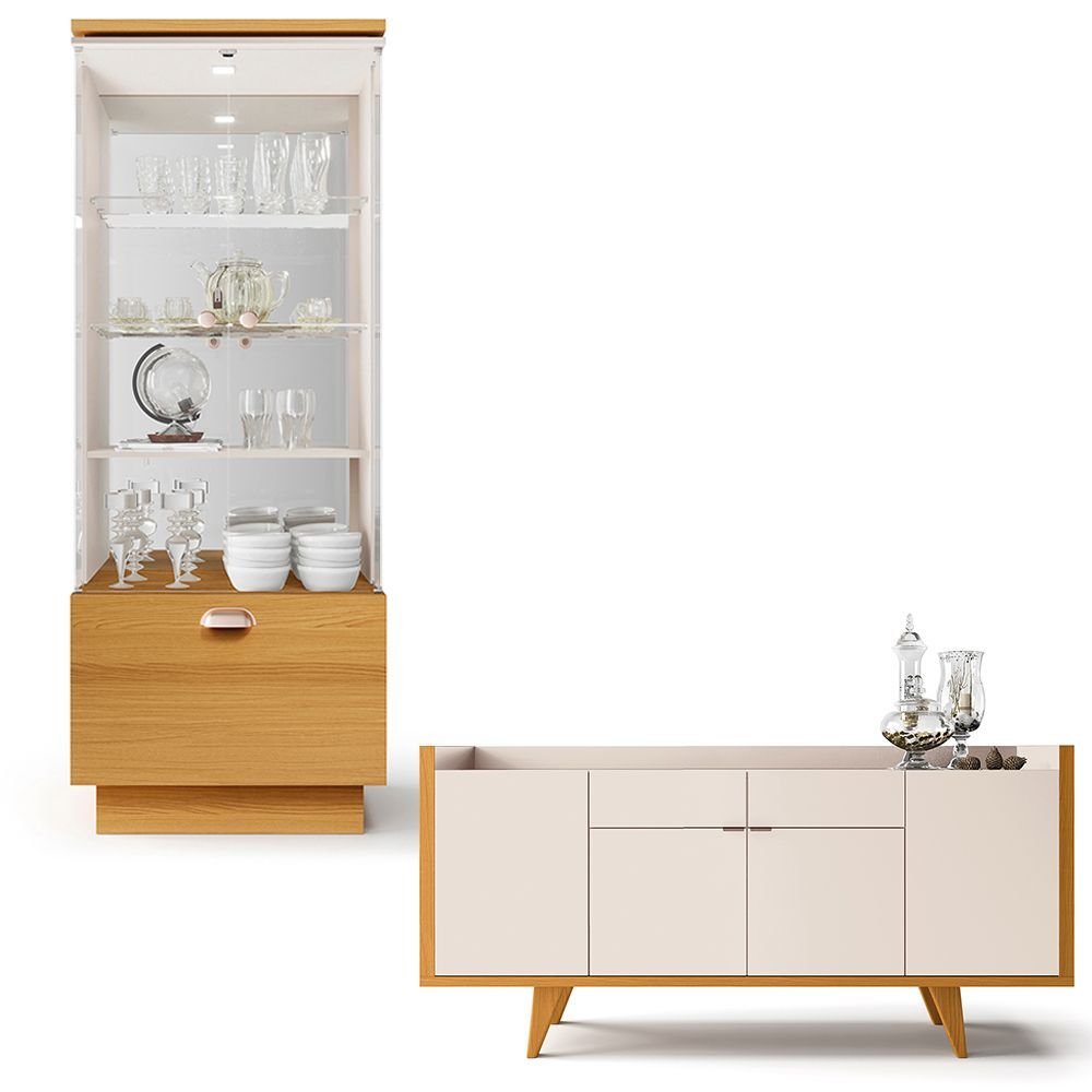 Conjunto Decorativo Cristaleira e Buffet Aparador Peggy/Albâni Off White/Cinamomo G26 Gran Belo