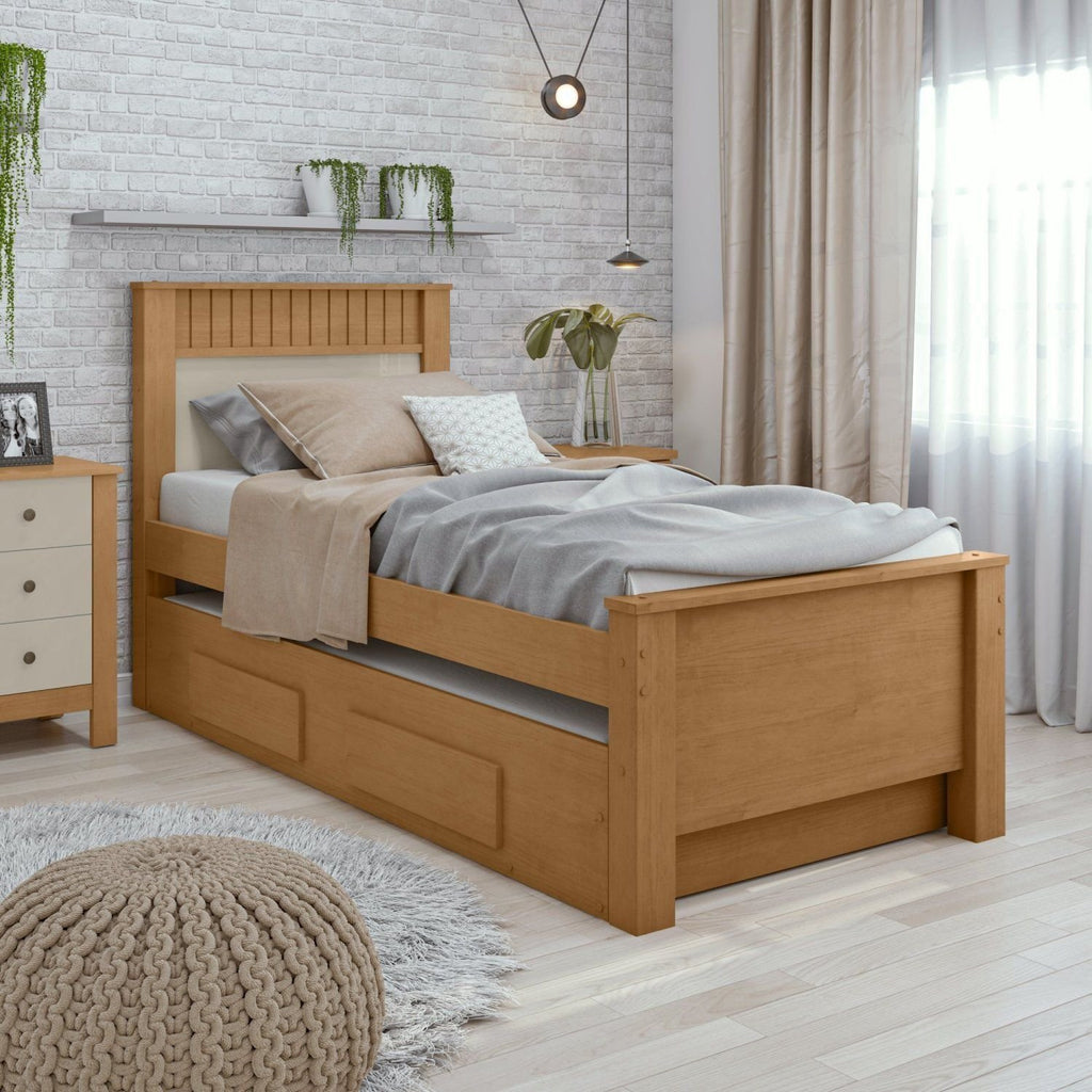 Bicama Solteiro com 2 Gavetas Athenas Móveis Lopas Marrom Amêndoa Clean/Off White