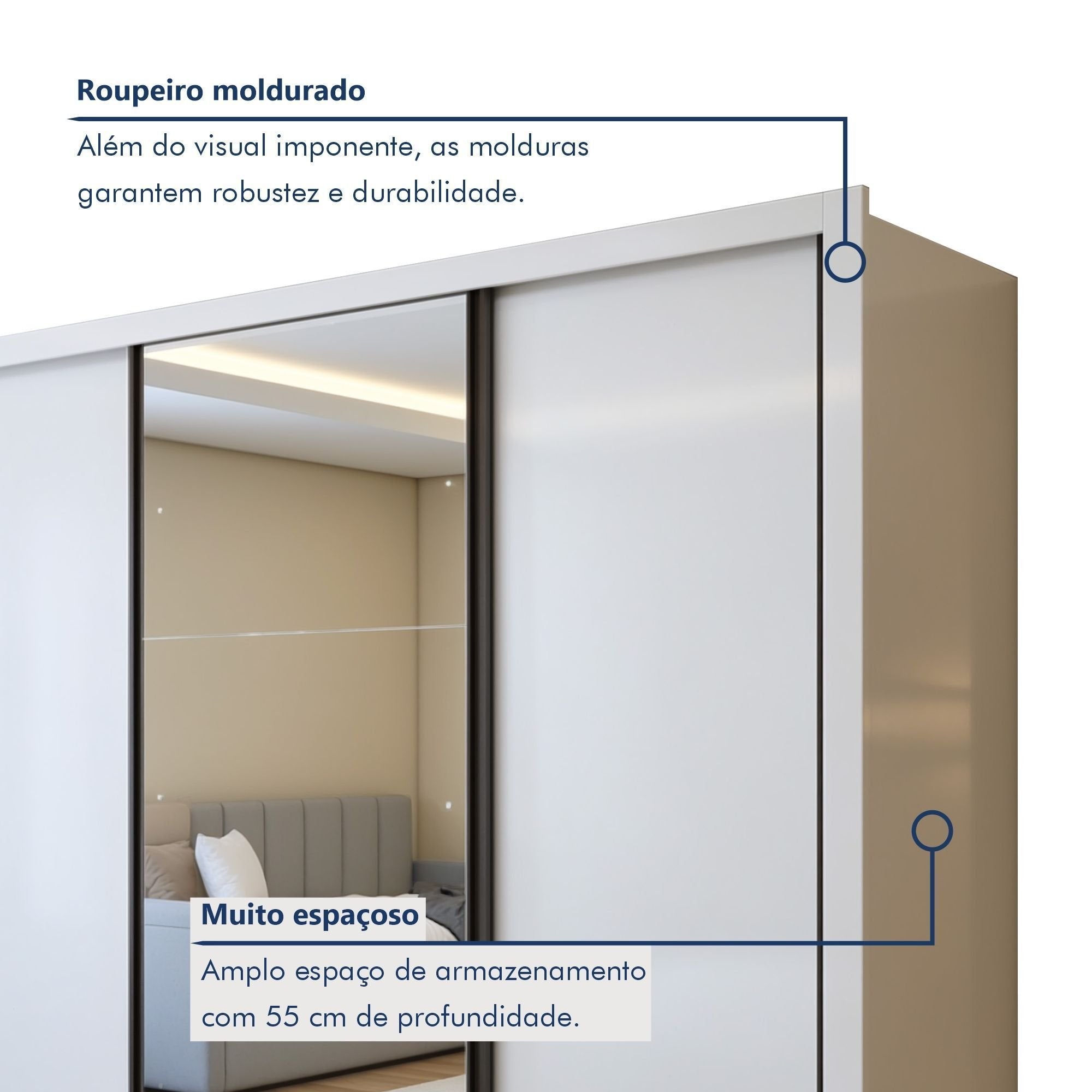 Guarda-Roupa Casal 3 Portas de Correr 6 Gavetas Premium Liv Yescasa MDP Branco