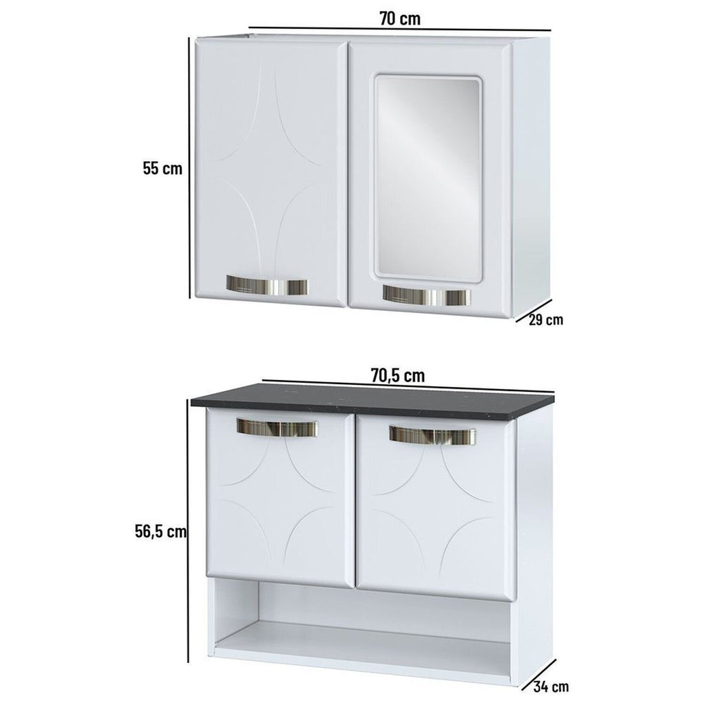 Kit Conjunto para Banheiro em Aço Rubi 4 Portas com Espelho Telasul Branco